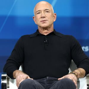 Jeff Bezos speaks during the New York Times annual DealBook summit at Jazz at Lincoln Center on December 04, 2024 in New York City.