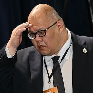 White House Communications Director Steven Cheung is seen during a US-Russia summit on Ukraine at Joint Base Elmendorf-Richardson in Anchorage, Alaska, on August 15, 2025.