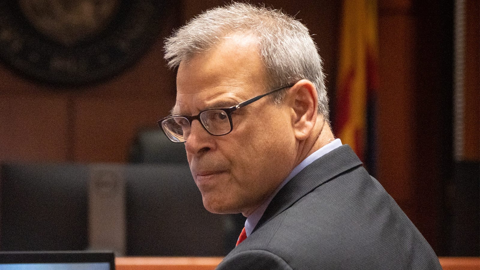 Attorney Kurt Olsen during his opening statement in Kari Lake's election challenge trial on May 17, 2023, in Maricopa County Superior Court in Mesa.