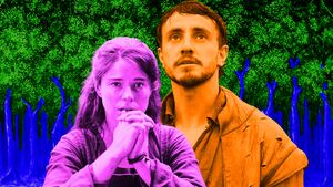 A photo illustration of Paul Mescal and Jessie Buckley in Hamnet.