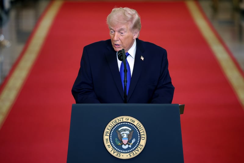 President Donald Trump became distracted and had an inpromptu one-on-one conversation with an attendee while speaking during the Angel Families Remembrance Ceremony in the East Room of the White House on February 23, 2026.