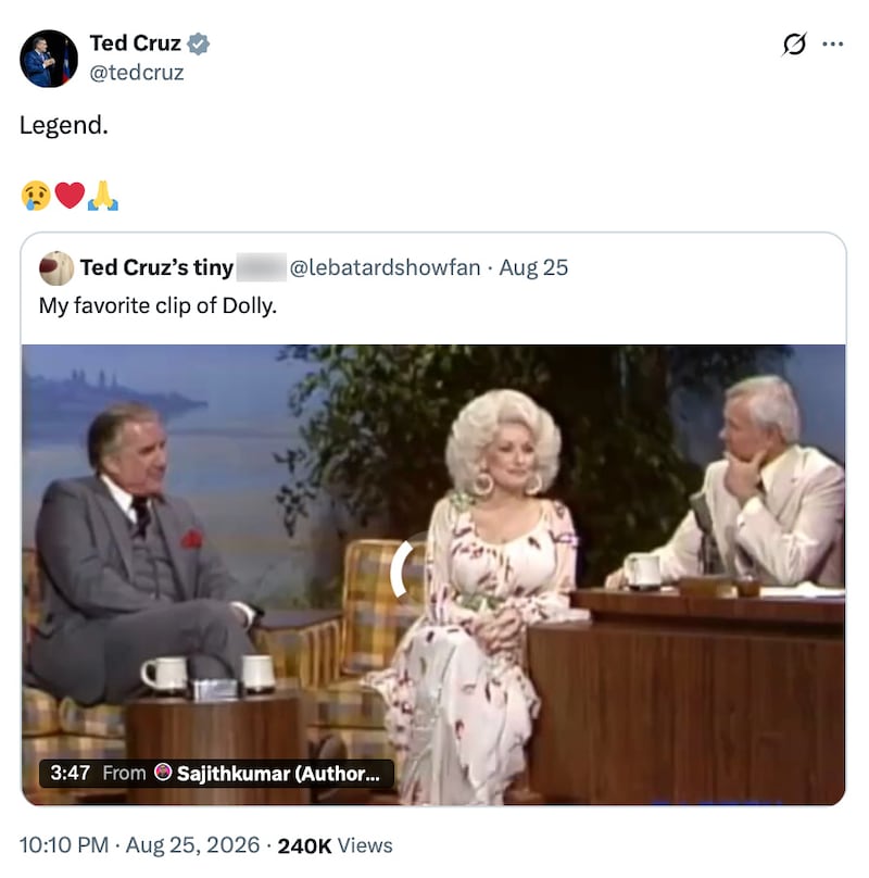 Cruz's since-deleted post honoring Parton