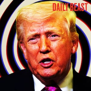 Donald Trump on a spiral background