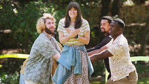 Alex Bonifer, Emily Pendergast, Anthony, and Warren Burke in Jury Duty.