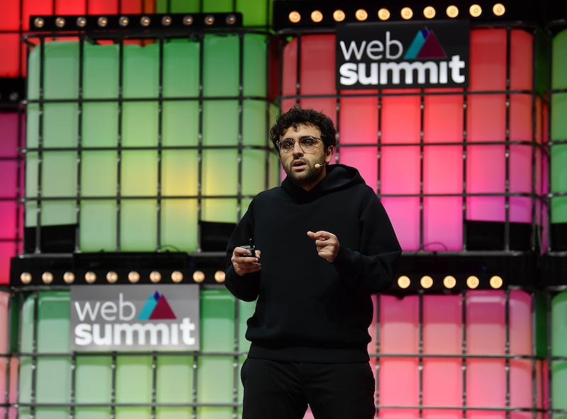 Lisbon , Portugal - 3 November 2021; Tarek Mansour, Co-founder, Kalshi on Centre Stage during day two of Web Summit 2021 at the Altice Arena in Lisbon, Portugal. (Photo By Diarmuid Greene/Sportsfile for Web Summit via Getty Images)