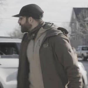 Alex Pretti portrait and shown in a video of an earlier run-in with ICE agents.