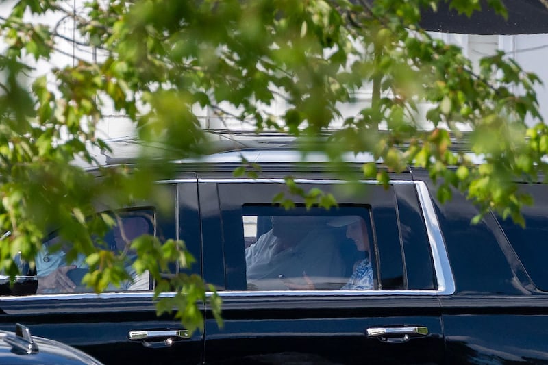 President Donald Trump and Natalie Harp, executive assistant to President Trump, depart Trump National Golf Course on August 30, 2026 in Sterling, Virginia. The president spent the weekend at his golf course.