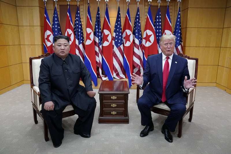 U.S. President Donald Trump meets with North Korean leader Kim Jong Un at the demilitarized zone separating the two Koreas, in Panmunjom, South Korea, June 30, 2019.