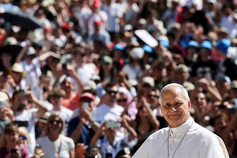 Pope Leo XIV gathers an audience in St. Peter's Square at the Vatican on 5/27
