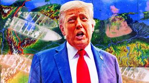 A photo illustration of Donald Trump and a map of Venezuela and boat strikes.