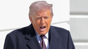 U.S. President Donald Trump departs the White House alongside White House Press Secretary Karoline Leavitt (L) and boards Marine One on the South Lawn on February 27, 2026 in Washington, DC.