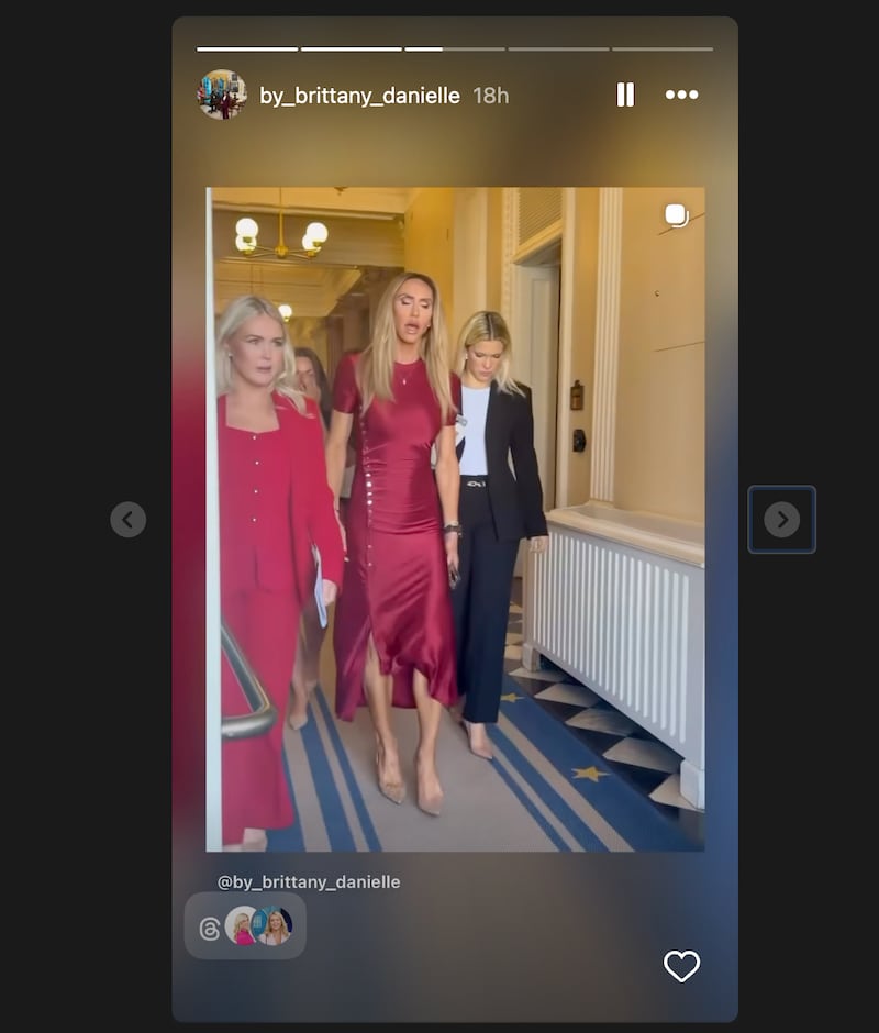 Leavitt and Trump walking together in another one of the behind-the-scenes Instagram Stories.