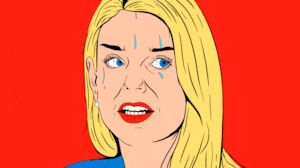 Pam Bondi looking back and forth nervously and sweating