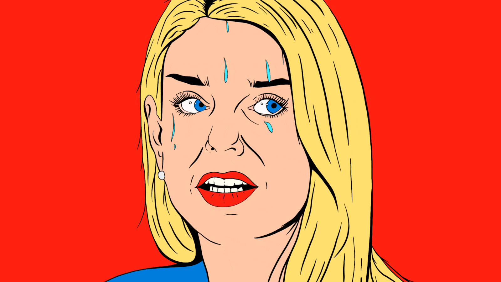 Pam Bondi looking back and forth nervously and sweating