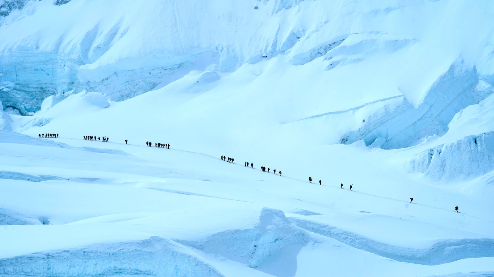 Mountaineers ascend to Camp 2 on their way to the summit of Mount Everest in Nepal, May 1, 2025.