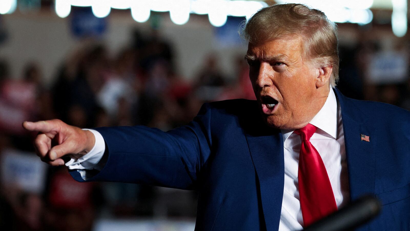 Donald Trump speaks during a campaign rally in Erie, Pennsylvania, July 29, 2023.