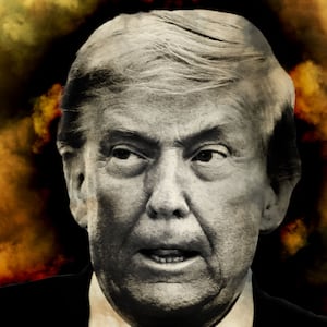 Illo illustration of Donald Trump in front of an explosion