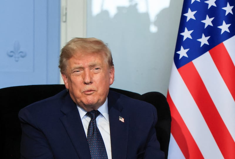 US President Donald Trump attends a bilateral meeting with France's President Emmanuel Macron (not pictured) on the sidelines of the G7 summit, in Evian, France on June 15, 2026.  LUDOVIC MARIN/Pool via REUTERS