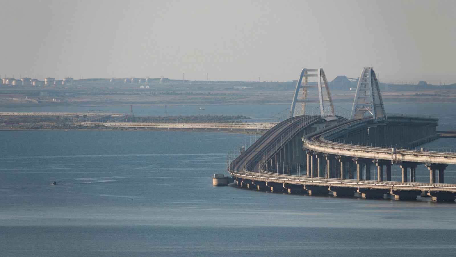 A view shows the Crimean bridge connecting the Russian mainland with the peninsula across the Kerch Strait, Crimea, July 17, 2023.
