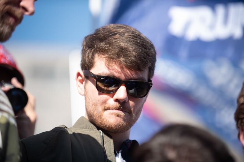 Nick Fuentes, the leader of a Christian based extremist white nationalist group speaks to his followers, 'the Groypers.'  in Washington D.C. on November 14, 2020