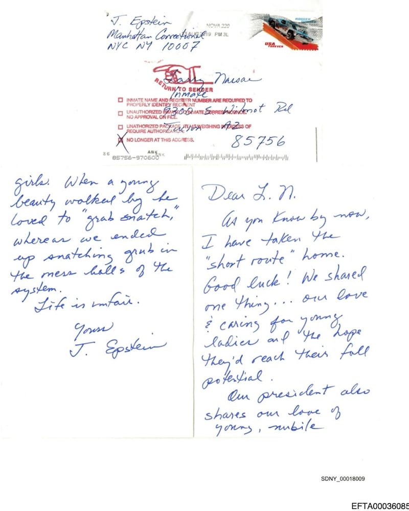 Epstein's letter to Larry Nassar