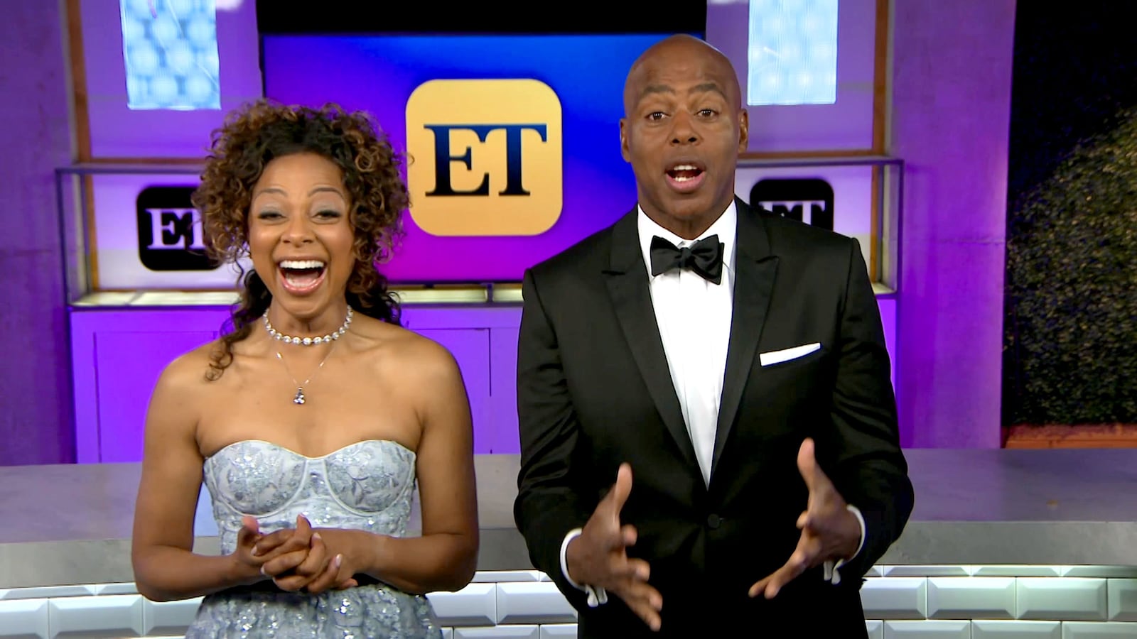 Nischelle Turner and Kevin Frazier accept the award for Outstanding Entertainment News Program for “Entertainment Tonight” during the 48th Annual Daytime Emmy Awards broadcast on June 25, 2021.