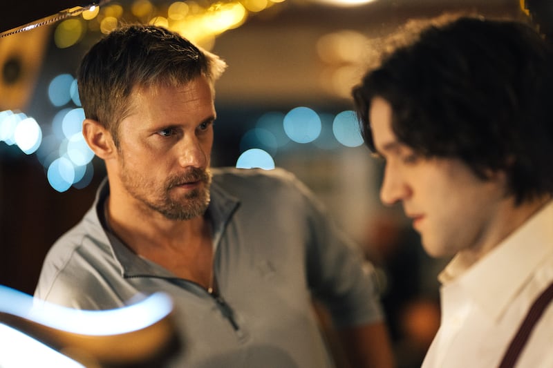 Alexander Skarsgård and Harry Melling in Pillion.