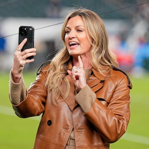 Erin Andrews reports on the sidelines on November 5, 2023.