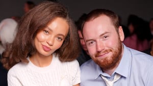 Nico Parker, Cooper Hoffman at the Christian Dior fashion show as part of Spring/Summer 2026 Paris Fashion Week held at Les Tuileries on October 01, 2025 in Paris, France.