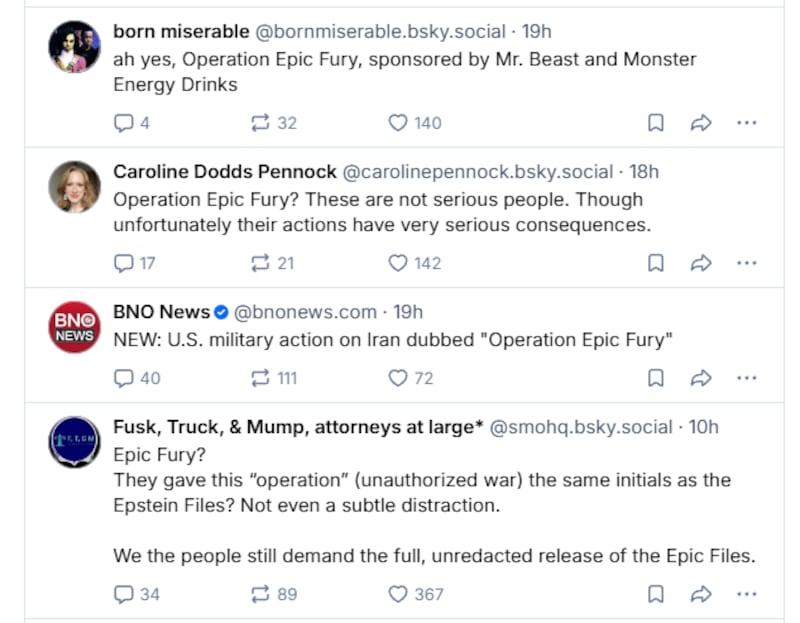 Commentators on social media weigh in on Trump's Iranian operation name.