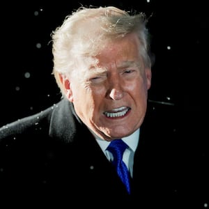 President Donald Trump speaks to reporters before boarding Marine One on the South Lawn of the White House on February 06, 2026 in Washington, DC.