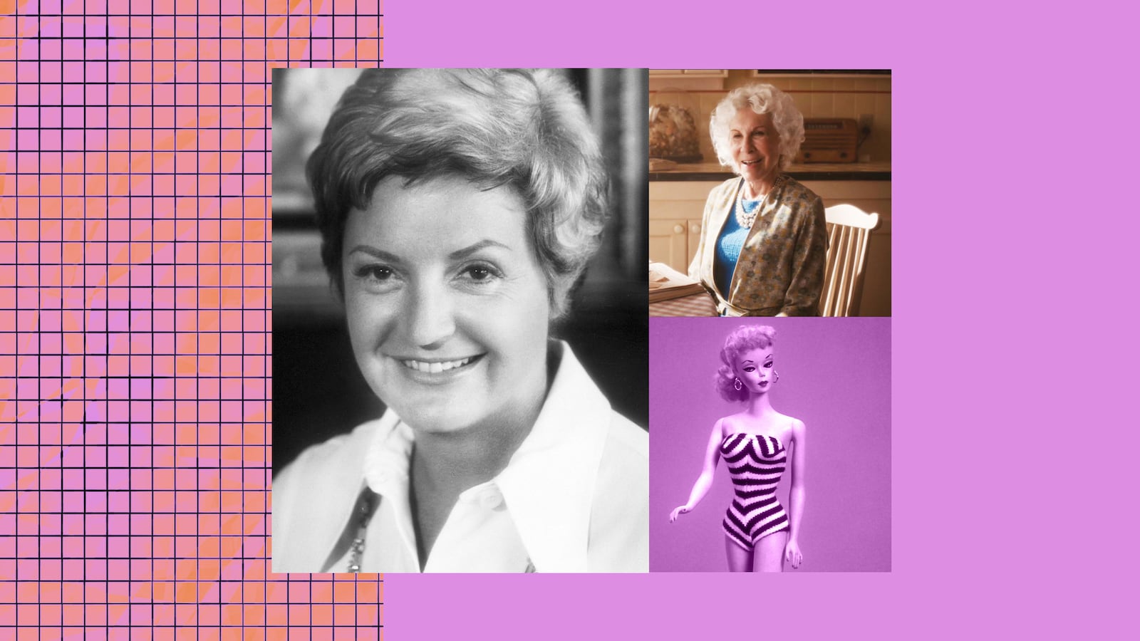 A photo illustration of Ruth Handler with Rhea Handler as her in the movie Barbie