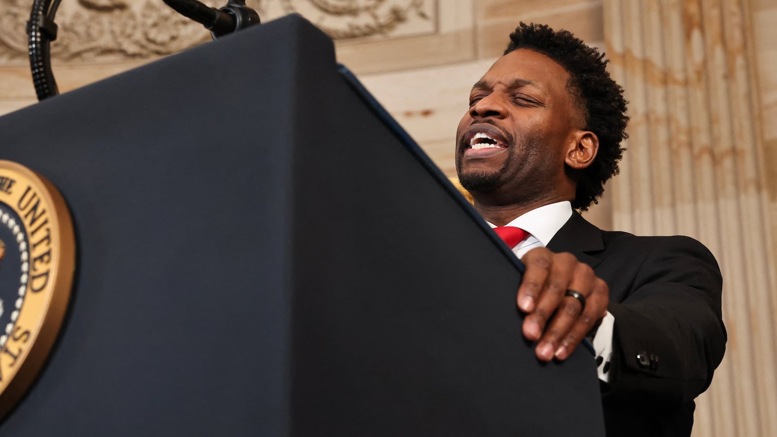 Rev. Lorenzo Sewell during inauguration ceremonies in the Rotunda of the US Capitol on January 20, 2025 in Washington, DC. Donald Trump takes office for his second term as the 47th president of the United States. (Photo by Chip Somodevilla / POOL / AFP) (Photo by CHIP SOMODEVILLA/POOL/AFP via Getty Images)