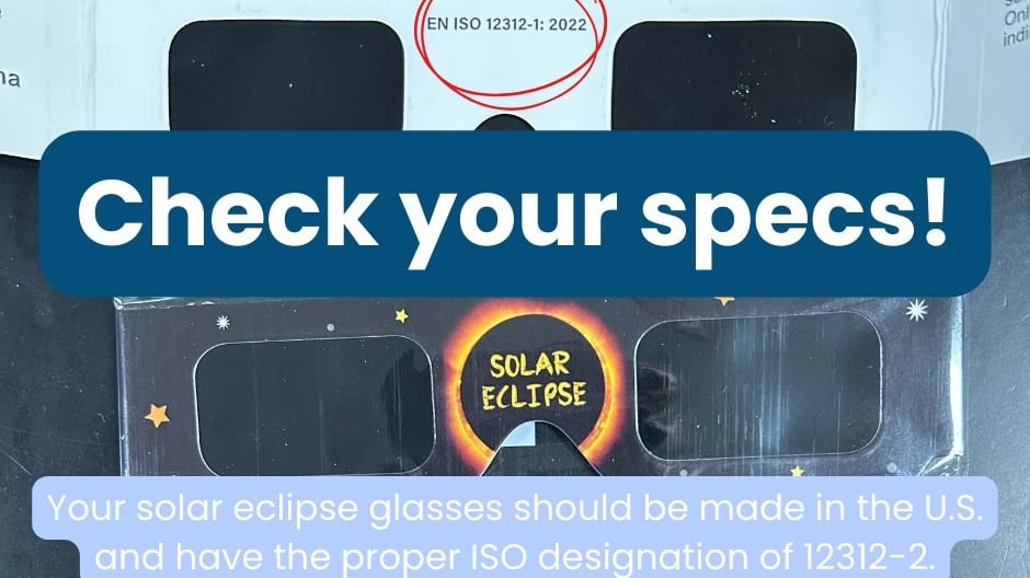 A poster from Health officials warns about faulty solar eclipse glasses.