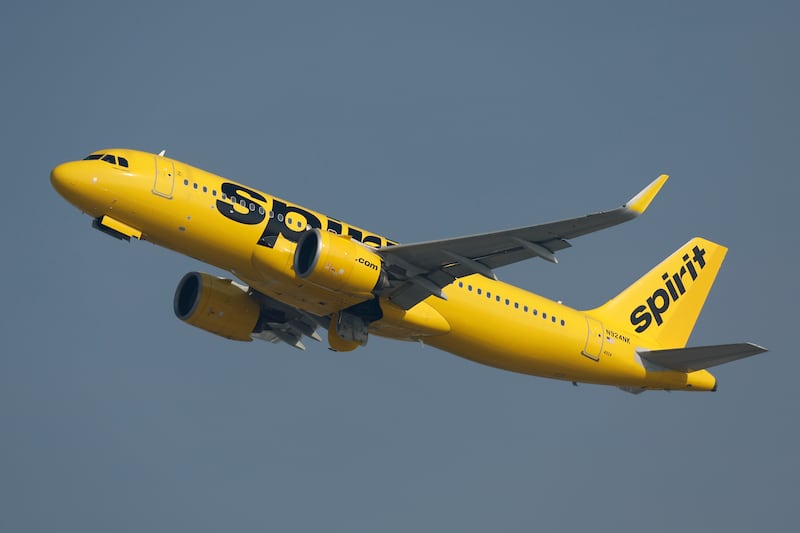 LOS ANGELES, CALIFORNIA - JANUARY 4: A Spirit Airlines Airbus A320-271N aircraft departs Los Angeles International Airport (LAX) for Baltimore on January 4, 2025 in Los Angeles, California.  (Photo by Kevin Carter/Getty Images)