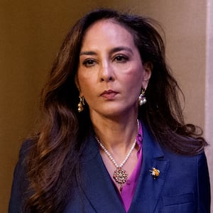 Assistant Attorney General for Civil Rights Harmeet Dhillon arrives for a news conference at the Justice Department on September 29, 2025 in Washington, DC.