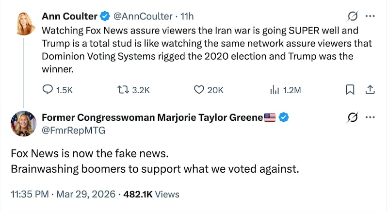 The posts that called out Fox News over Iran.