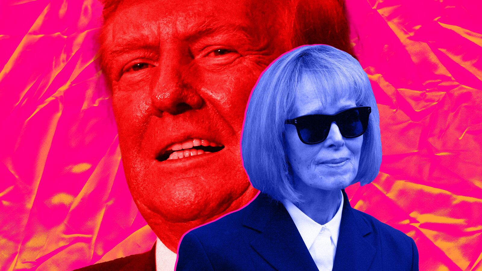 A photo illustration of E. Jean Carroll and former President Donald Trump.