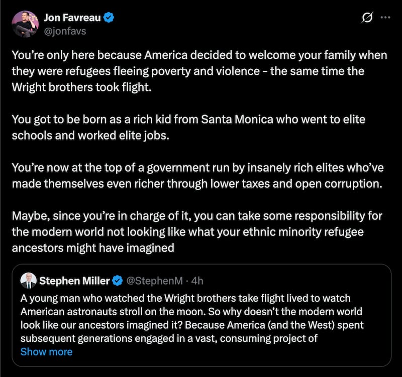 Pod Save America host Jon Favreau pointed out the hypocrisy in Miller's rant.