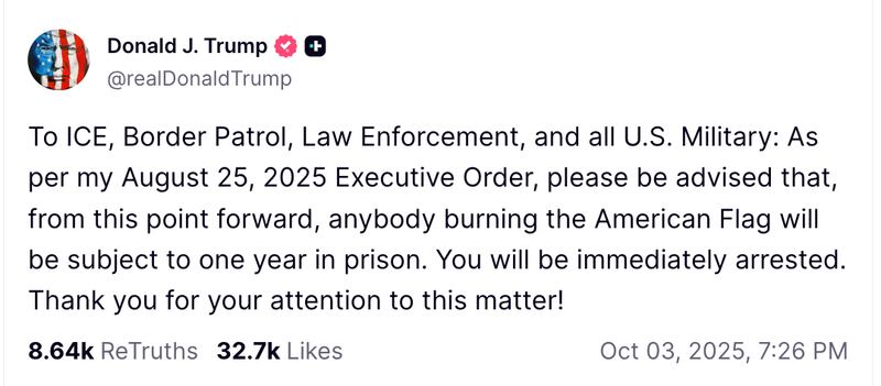 Trump's Flag Burning Truth Social post