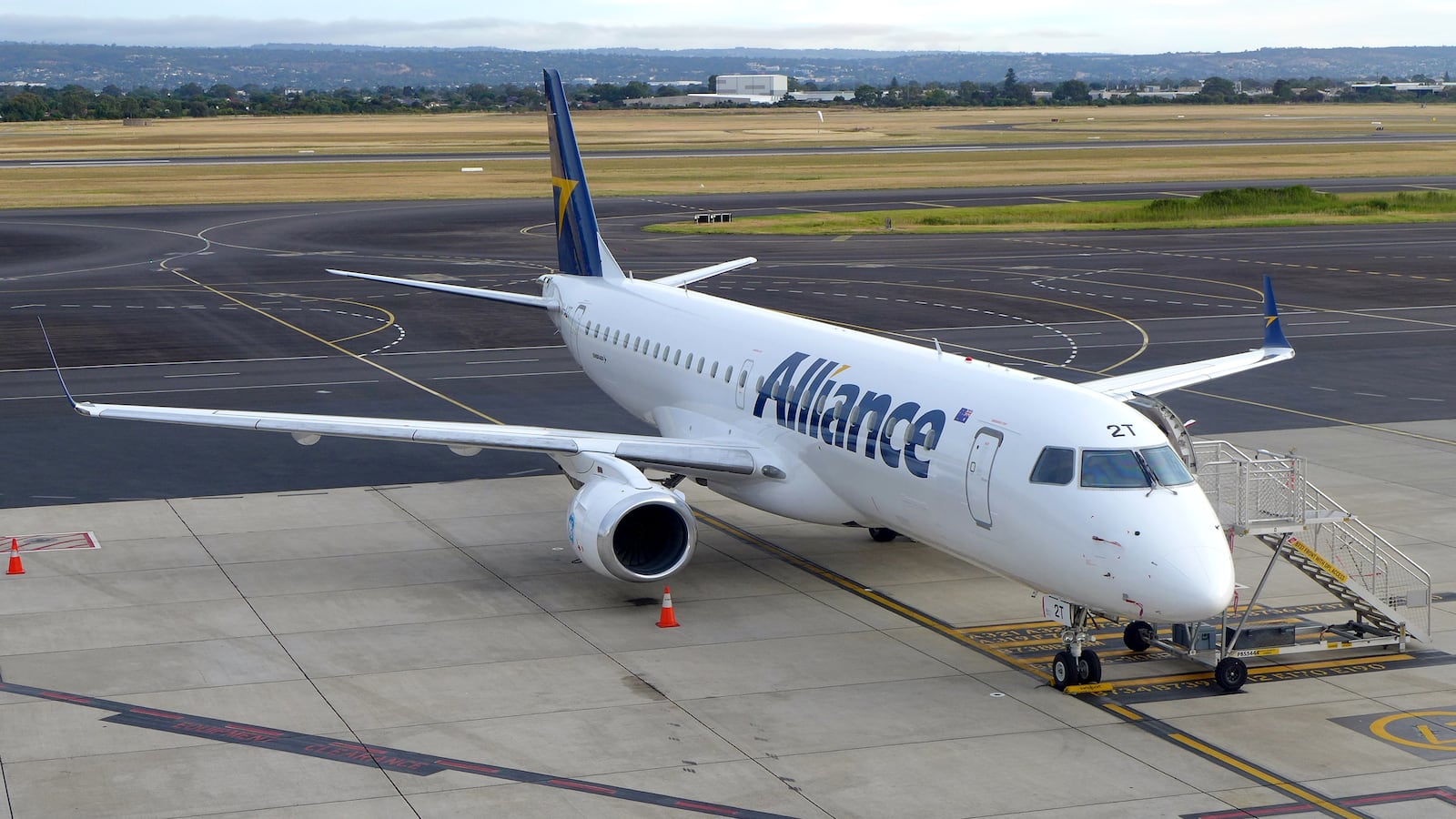 Alliance Airlines Embraer 190AR VH-A2T laying over for the night at Adelaide Airport (ADL/YSCB), South Australia.