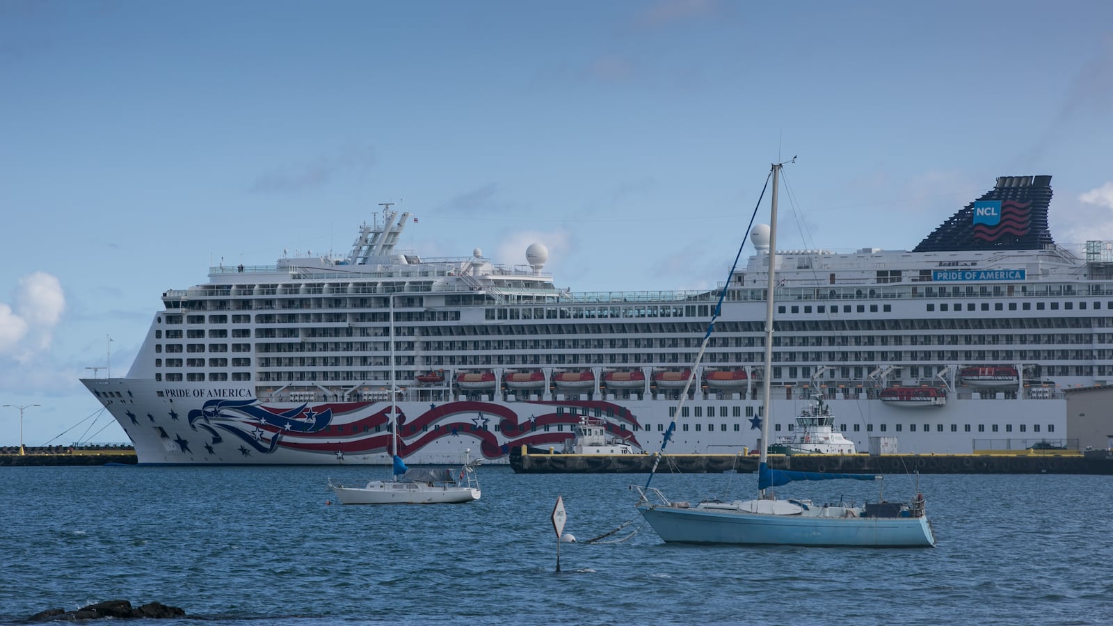 The Norwegian Cruise Line "Pride of America" passenger cruise ship is docked in the harbor on December 12, 2016, in Hilo, Hawaii.