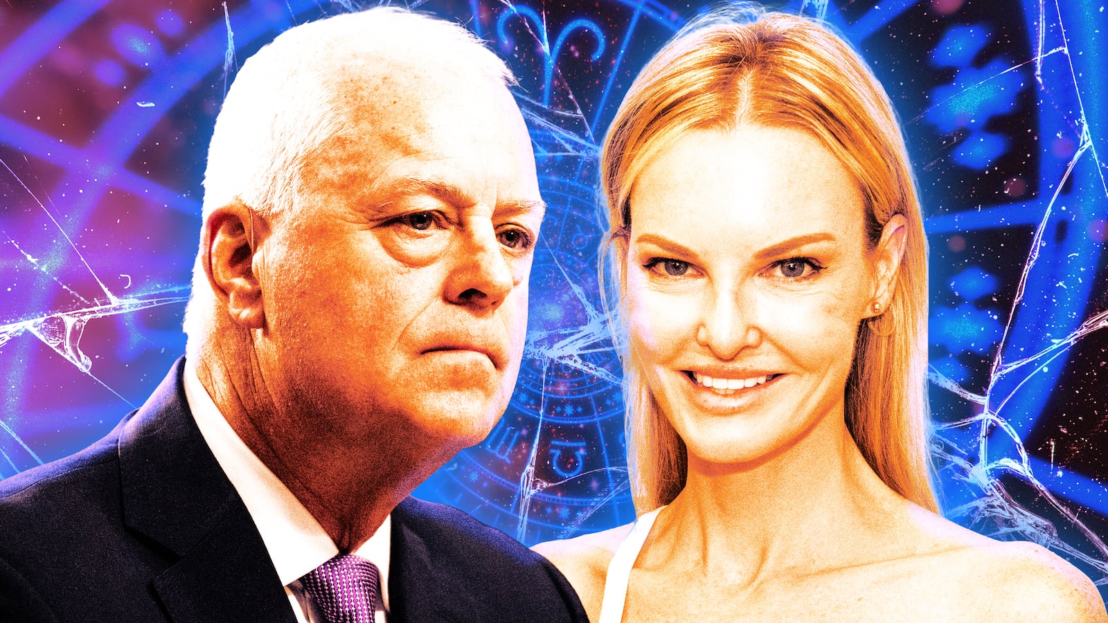 A photo illustration of Anthony Tata, nominee to be Defense undersecretary for personnel and readiness, and Amy Tripp on an astrological cracked background.
