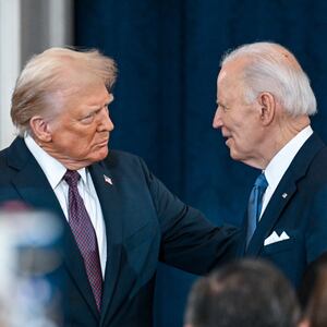 WASHINGTON, DC - JANUARY 20: U.S. President-elect Donald Trump shakes hands with U.S. President Joe Biden at Trump's inauguration in the U.S. Capitol Rotunda on January 20, 2025 in Washington, DC. Donald Trump takes office for his second term as the 47th President of the United States. (Photo by Kenny Holston-Pool/Getty Images)