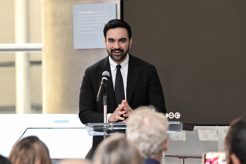 Jun 2, 2026; New York, New York, USA; New York City mayor Zohran Mamdani speaks during an event for the FIFA World Cup Trophy Tour at American Museum of Natural History. Mandatory Credit: John Jones-Imagn Images