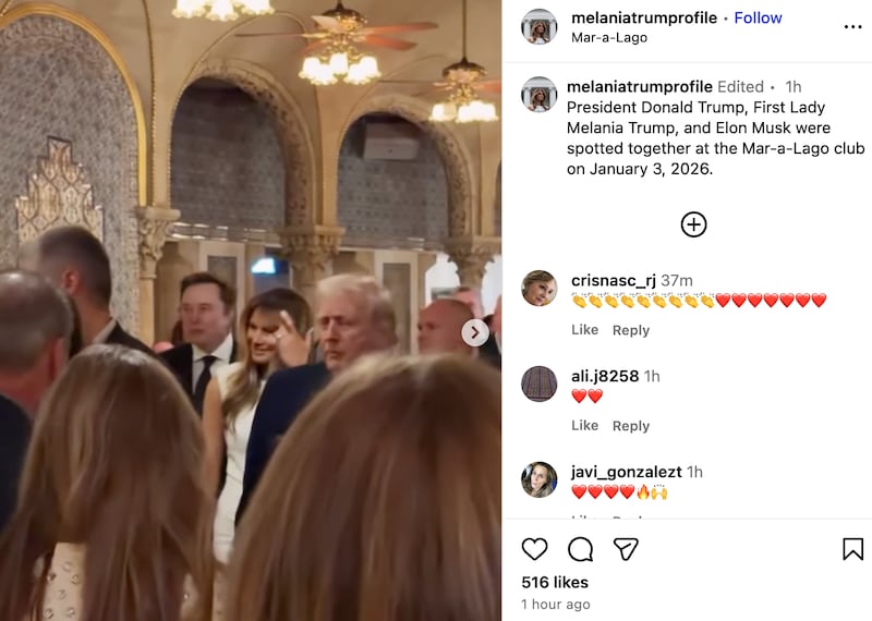 Elon Musk, Melania Trump, and President Donald Trump filmed entering Mar-a-Lago on January 3, 2025.
