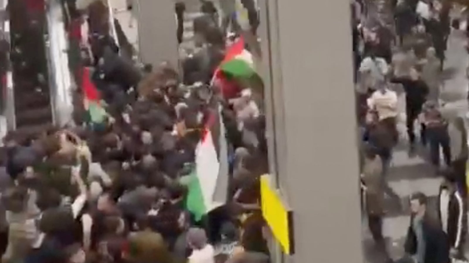 Pro-Palestinian protesters storm an airport building, in Makhachkala, Russia, Oct. 29, 2023, in this screengrab taken from a video obtained by Reuters.