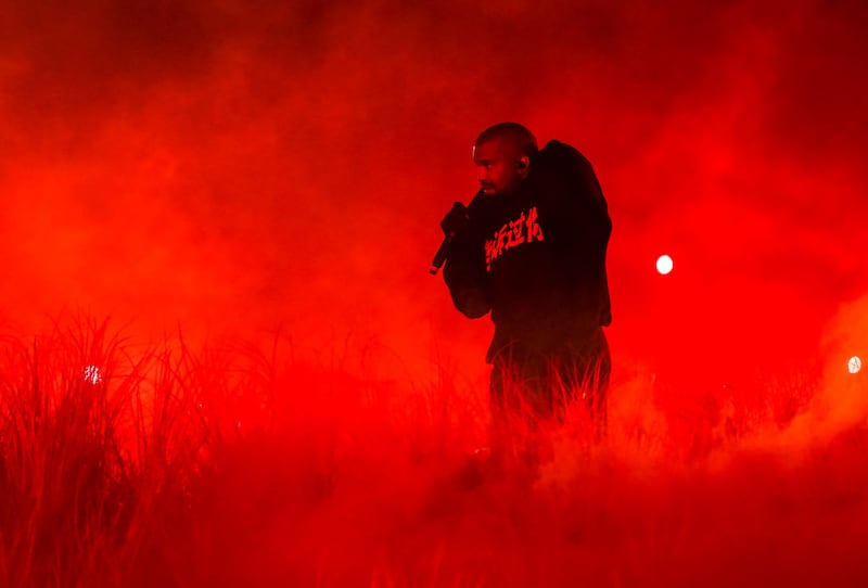 HAIKOU, CHINA - SEPTEMBER 15: American rapper Kanye West performs during his Vultures Listening Experience at Wuyuan River Stadium on September 15, 2024 in Haikou, Hainan Province of China. (Photo by Luo Yunfei/China News Service/VCG via Getty Images)