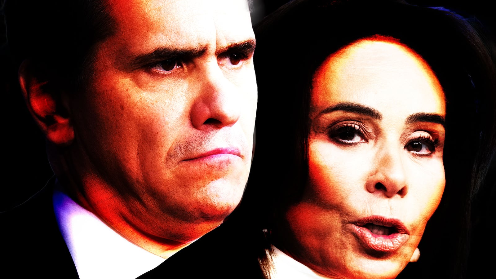 Todd Blanche and Jeanine Pirro looking distressed