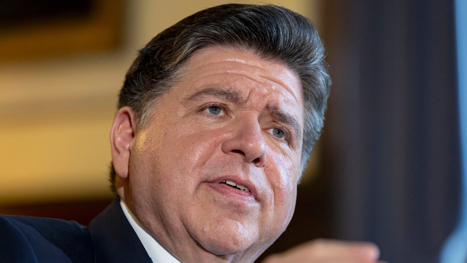 Gov. JB Pritzker answers questions at the Illinois State Capitol in Springfield. (Brian Cassella/Chicago Tribune/Tribune News Service via Getty Images)
